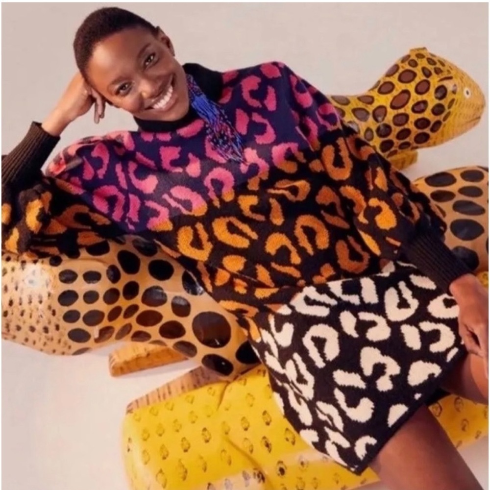 Farm, Rio mixed leopard knit sweater dress